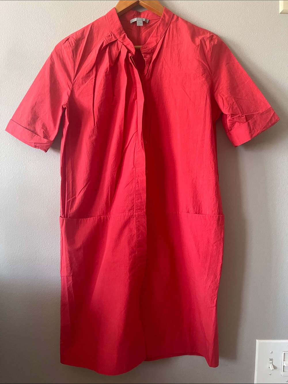 COS Coral-Red Short Sleeve Shift Dress